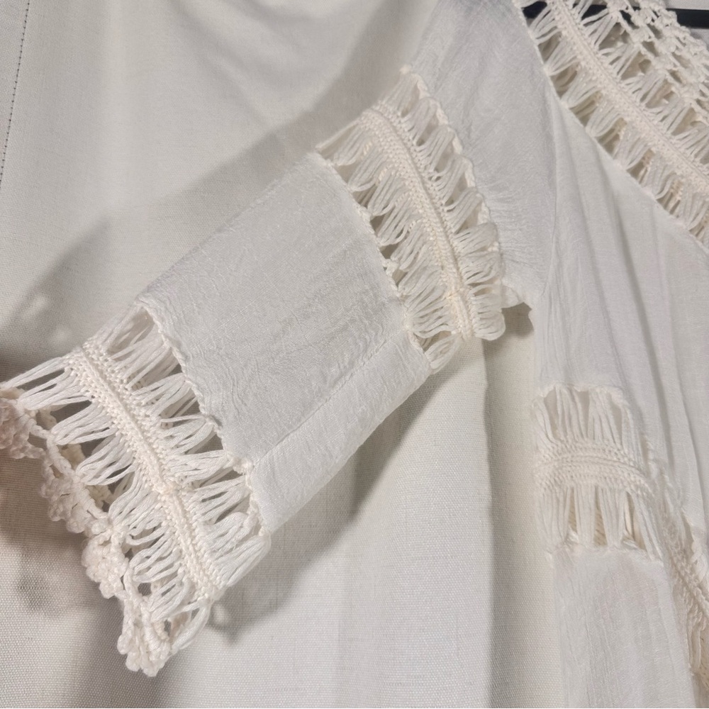 Amore White Crochet Lace Gauze Boho Blouse - Picture 5 of 6